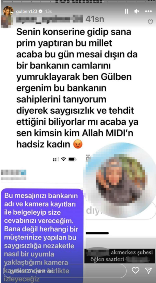 gulben ergen takipcisinin bankada olay cikardi iddiasina ates puskurdu